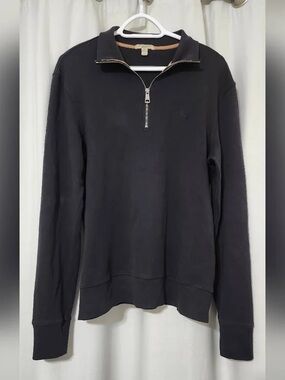 Burberry Black Half-Zip Sweater with Tan Contrast Trim